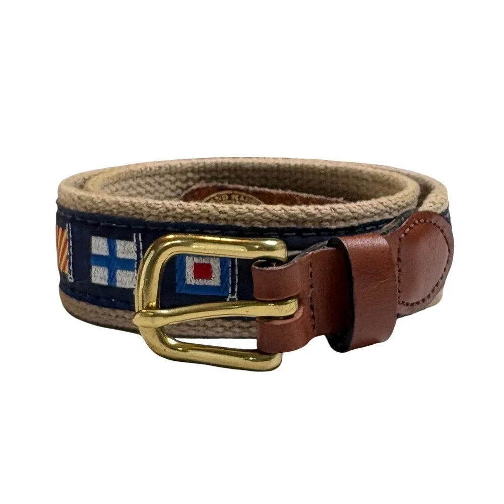 Leather Man Ltd Nautical Signal Flags Canvas Leather Belt Essex CT Men Size 26‎